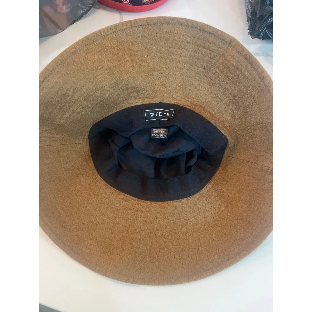 Wyeth Mens Faux Suede Bucket Hat Brown Camel Wide‎ Brim One Size OS